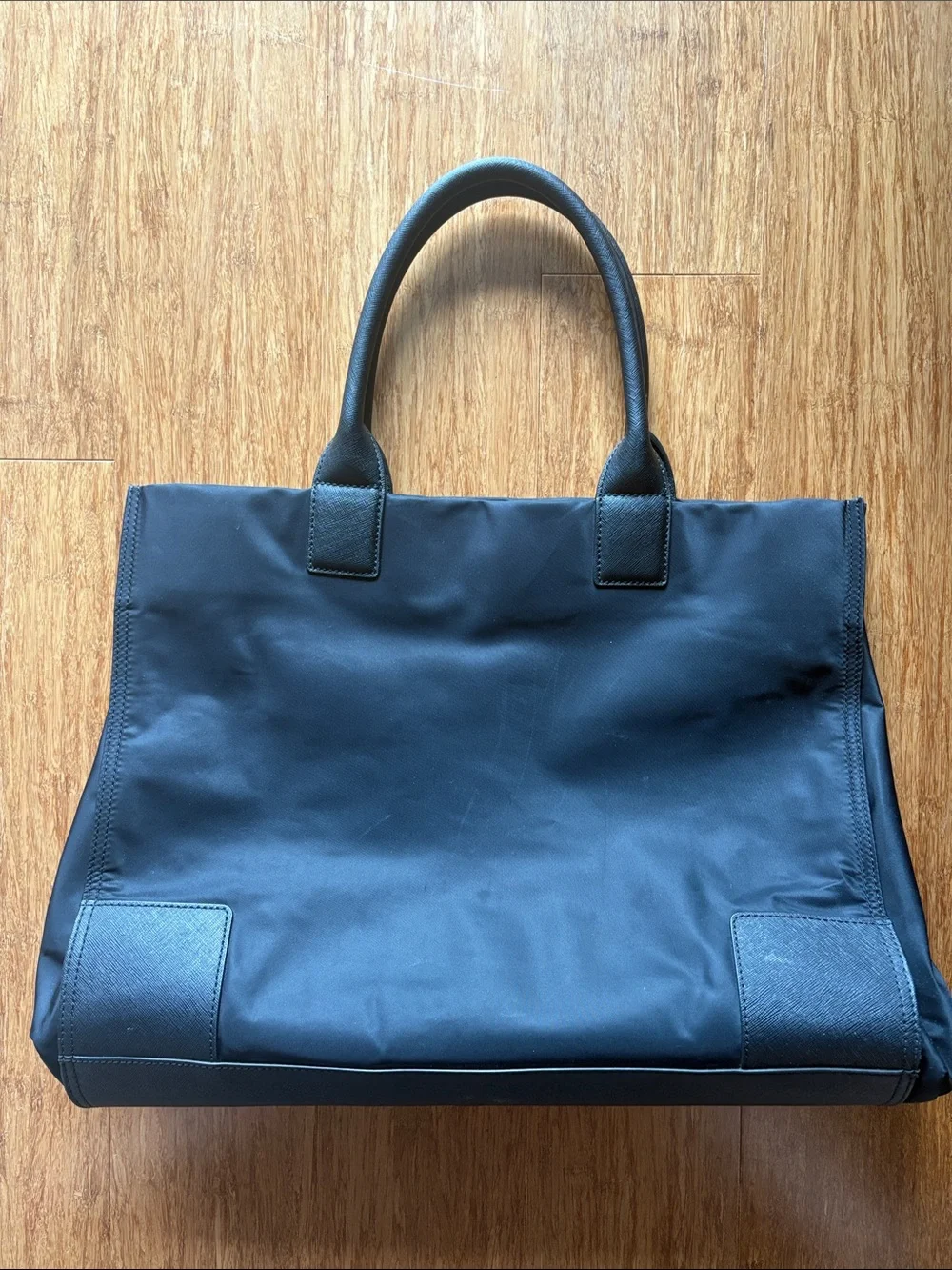 Tory Burch black Ella Nylon Tote with Leather Trim